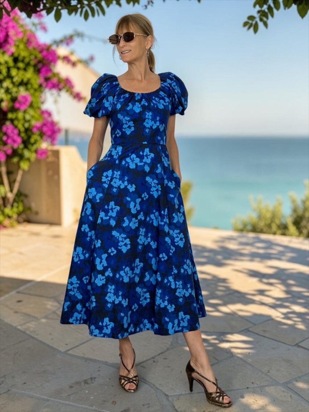 Ulla Johnson Imara Floral Cotton Poplin Midi Dress 0 Blue NEW